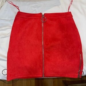 Red LF seek the label suede zip up skirt